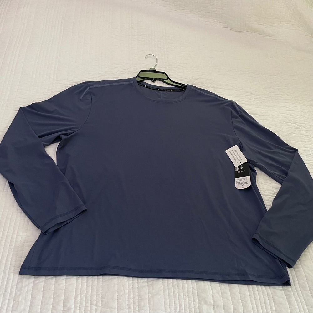 Xersion Men XL Cavalry Blue Train Flatback Mesh Long Sleeve Crew Shirt Quick-Dri